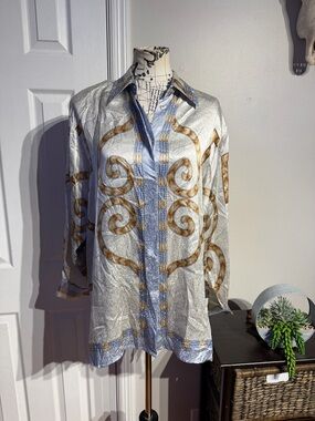 MASSARDI Gold Label 100% Silk Vintage 80s Shirt baroque wanderlust pozzi lei L